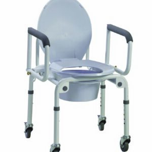 COMMODE, DROP ARM W/WHEELS ALUM