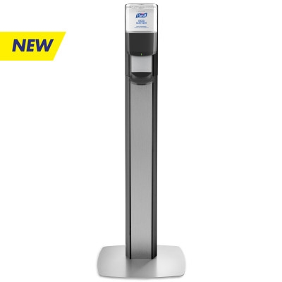 DISPENSER, SANITIZER FLOOR STAND ES6 WHT W/SILVER PANEL