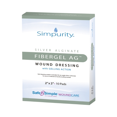 DRESSING, FIBER GEL AG 2"X2" (10/BX 10BX/CS)