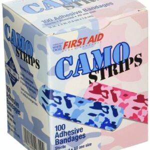 BANDAGE, ADH STRIP BLU/PNK CAMO 3/4"X3" (100/BX 12BX/CS