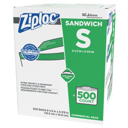 BAG, SANDWICH ZIPLOC RESEALABLE CLR 1/2MIL 6 1/2"X6" (500/CS