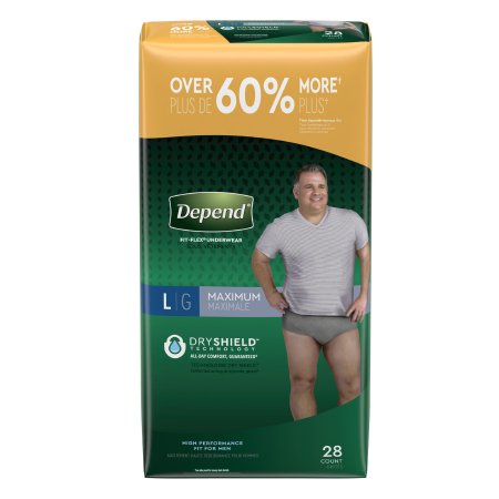 UNDERWEAR, DEPEND MAX ABSRB MEN GRY LG (28/PK 2PK/CS)