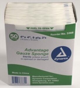 GAUZE, SPONGE STR 8PLY 4"X4" (2PK 25PK/BX 24BX/CS)