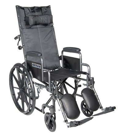 WHEELCHAIR, RECLING SLVR VEIN 16" SPORT W/DTCHBL DESK D/S