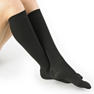 STOCKING, COMP KNEE HI OPAQUE 15-20MMHG BLK SM (24/CS)