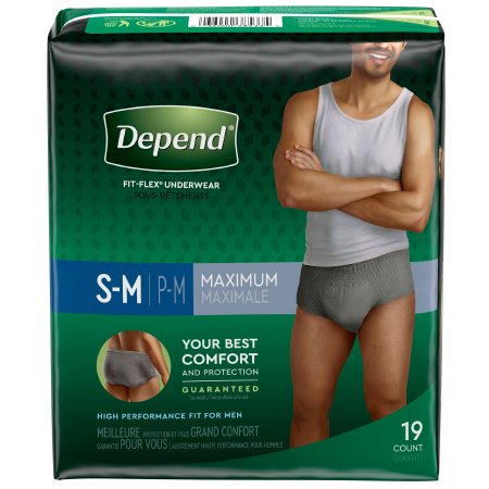 UNDERWEAR, INCONT DEPEND MAX GRY MEN SM/MED (19/PK 4PK/CS)