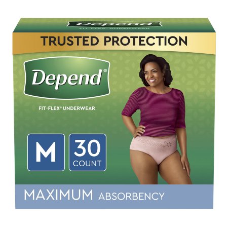 UNDERWEAR, INCONT DEPEND MAX FML BLUSH MED (30/PK 2PK/CS)