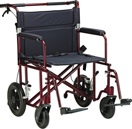 WHEELCHAIR, TRANSPORT ALUM RED22"WX18"D D/S
