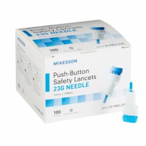 LANCET, PUSH-BUTTON SFTY 23G NDL (100/BX 20BX/CS)