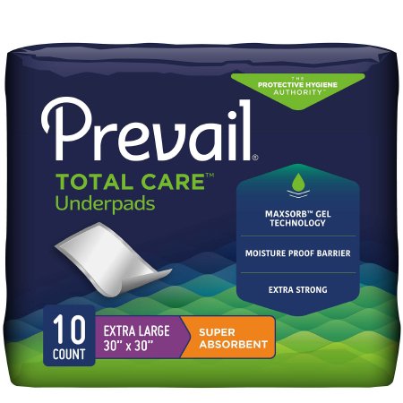 UNDERPAD, INCONT 30"X30" PREVAIL SUPER ABSORB (10/BG 12BG/CS
