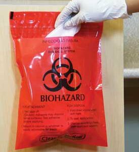 BAG, BIOHAZARD RED STICK-ON 1 2"X14/2MIL (100/CS)
