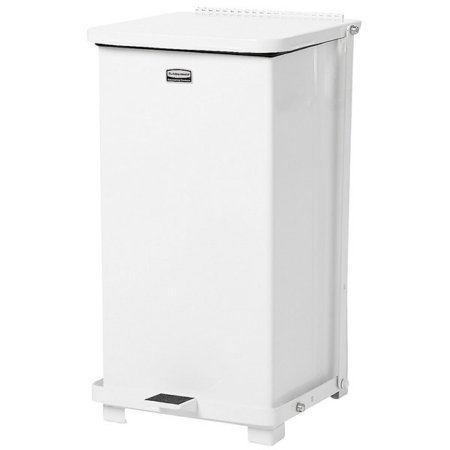 CAN, TRASH RUBBERMAID DEFENDERSTEEL STEP ON SQ WHT 12GL