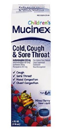 CHILDRENS MUCINEX, LIQ COLD COUGH & SORE THROAT 5-325MG 4OZ