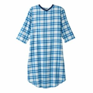 NIGHTGOWN, DOME CLOSURE TURQUOISE PLAID MED