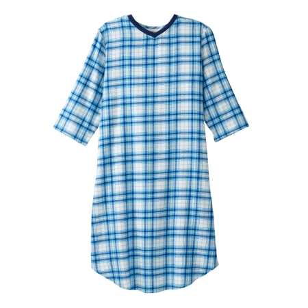 NIGHTGOWN, DOME CLOSURE TURQUOISE PLAID 3XLG