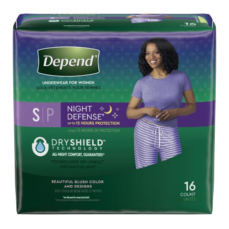 UNDERWEAR, INCONT DEPEND OVRNIGHT BLUSH FML SM (16/PK 4PK/CS