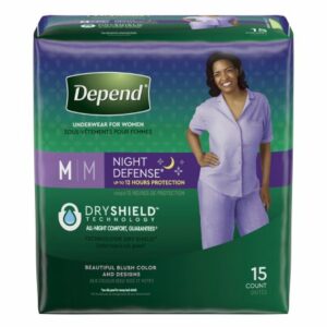 UNDERWEAR, INCONT DEPEND OVRNIGHT BLUSH FML MED (15/PK 4PK