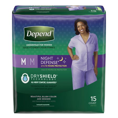 UNDERWEAR, INCONT DEPEND OVRNIGHT BLUSH FML MED (15/PK 4PK