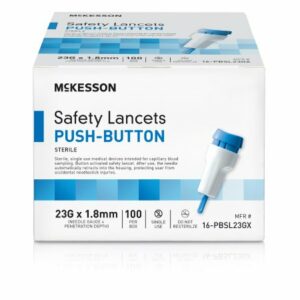 LANCET, SAFETY PUSH-BUTTON 23GNDL 1.8MM LF BLU (100/BX)