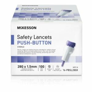LANCET, SAFETY PUSH-BUTTON 28GNDL 1.5MM LF PURPLE (100/BX)